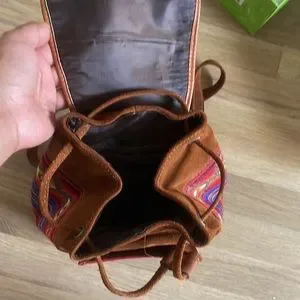 Suede Backpack Southwestern Wool Ecuador Boho Wool Textile + Suede Leather Backpack, Handcrafted  main image 4